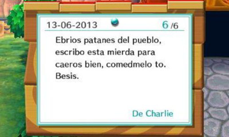 Un mensaje ene l tablón de anuncios de Animal Crossing New LEaf