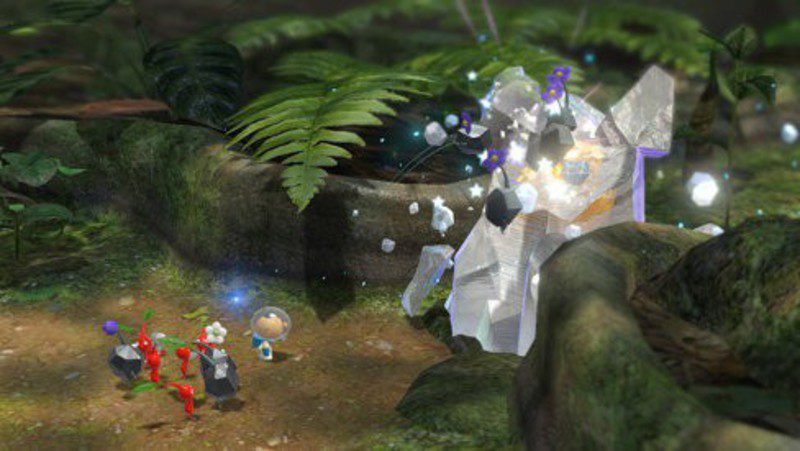 usando a los Pikmin pétreos para romper cuarzo en Pikmin 3