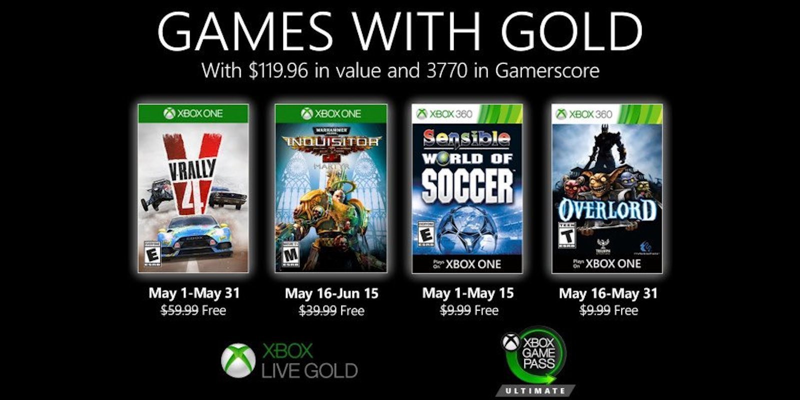 Anunciados los Games with Gold de mayo de 2020